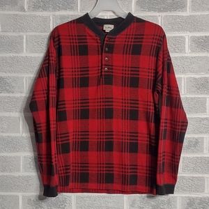 L.L. Bean Men's 100% Cotton Red and Black Plaid Long Sleeve Shirt Size Small